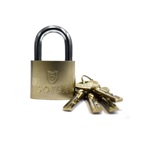 SOTER
Padlock
• 4 keys included
• Nickel plated iron lock body 
• Brass disc
Available in:
- 40mm
- 50mm
- 60mm