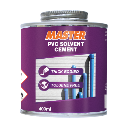 MASTER
PVC Solvent Cement
• Best used for:
- PVC
- uPVC
- Pipes & fittings
Content:
- 100 ml
- 400 ml